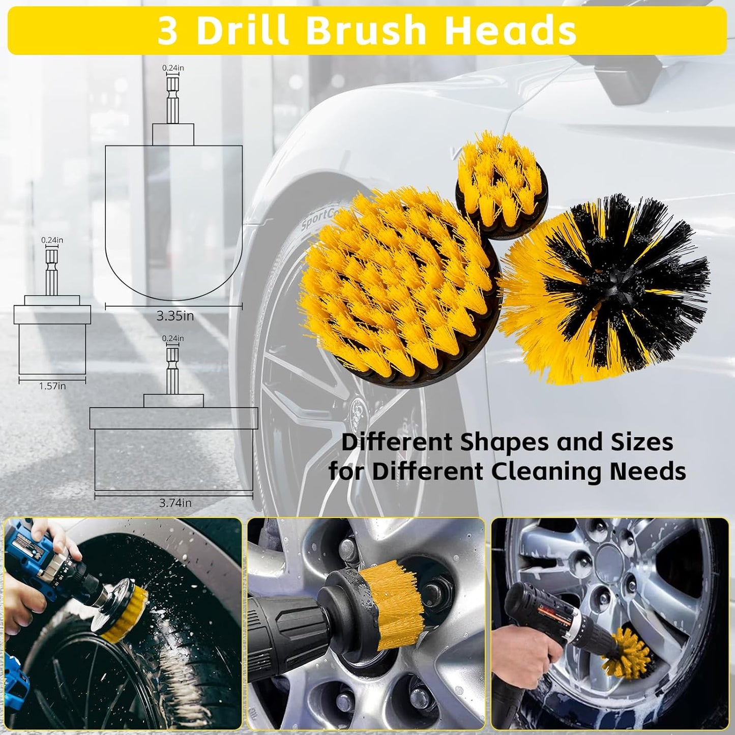 18Pcs Car Cleaning Kit,Car Detailing Kit Interior,Car Interior Detailing Auto Detailing Drill Brush Set for Car Wash Brush Kit Interior Exterior Wheel Cleaning