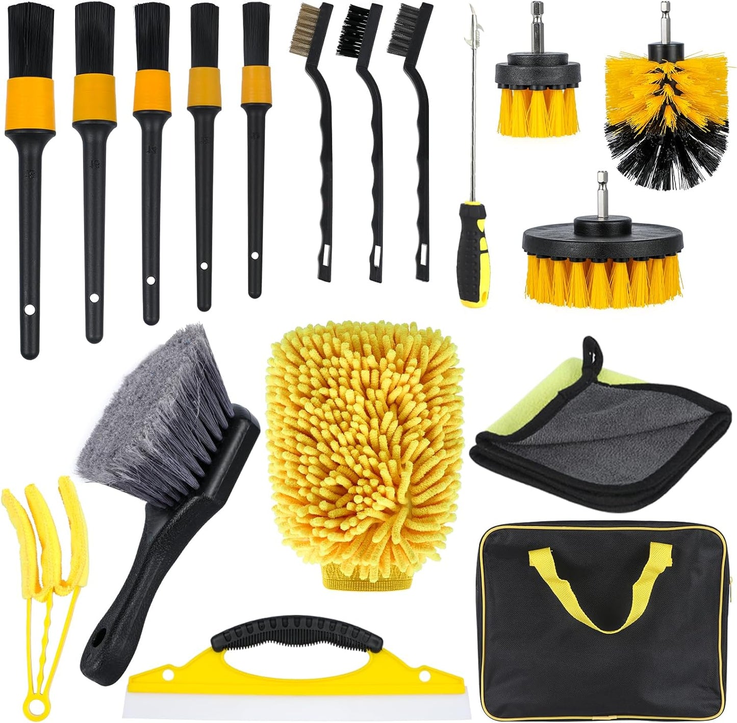 18Pcs Car Cleaning Kit,Car Detailing Kit Interior,Car Interior Detailing Auto Detailing Drill Brush Set for Car Wash Brush Kit Interior Exterior Wheel Cleaning